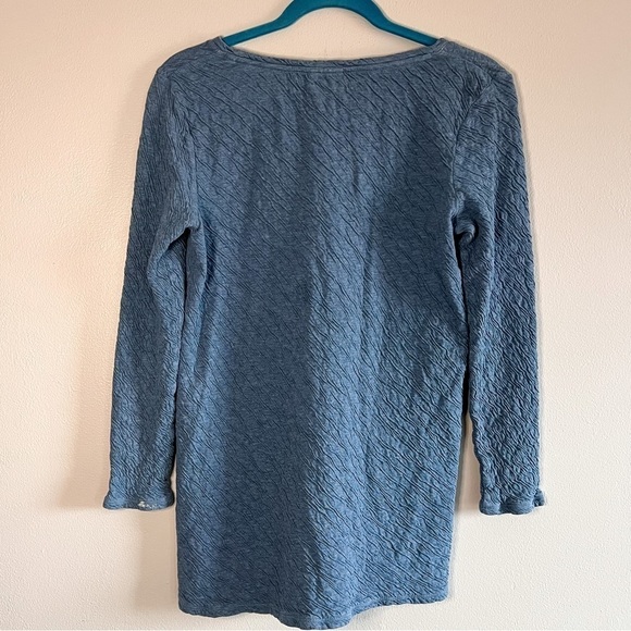 J. Jill Pure Jill Blue Round Neck 3/4 Sleeve Scrunched Cotton Fabric Top Small - Picture 2 of 7